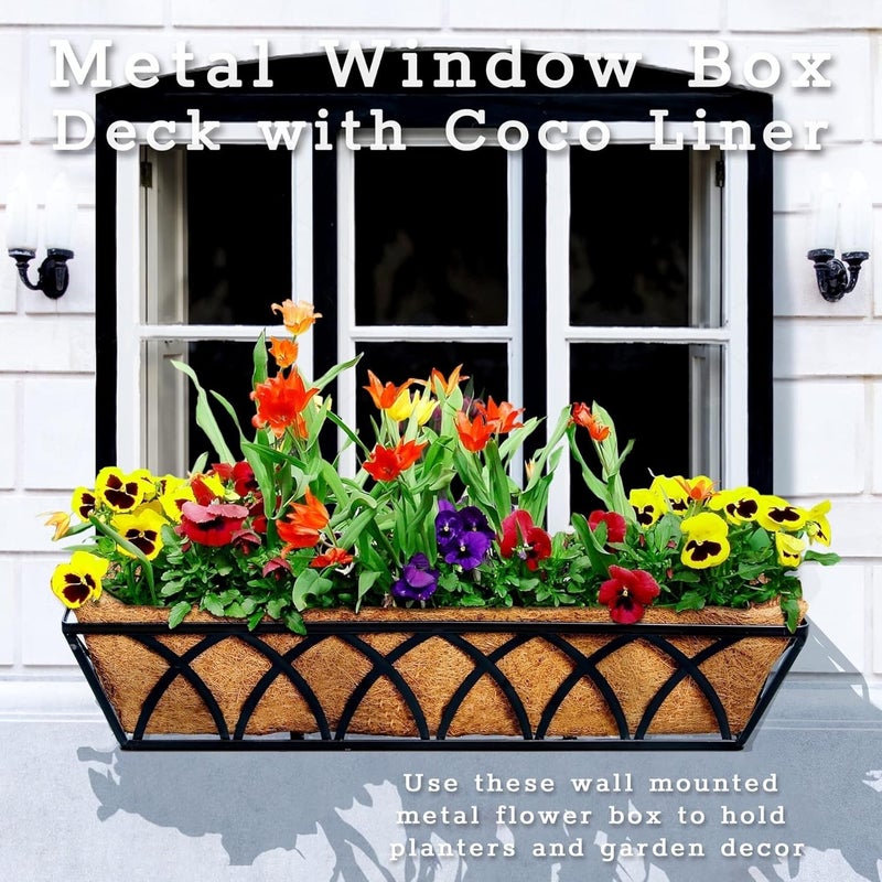 YM Window Boxes Horse Trough with Coconut Coir Liner, 24 Inch Window Deck with Coco Liner, Fence Metal Hanging Flower Planter Window Basket Deck Railing Planter Boxes (X - 24in 2P) - Image 3